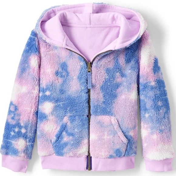 Lands' End Kids purple Reversible Sherpa Fleece Hoodie Full Zip Girls XXL 16/18 - Picture 2 of 9
